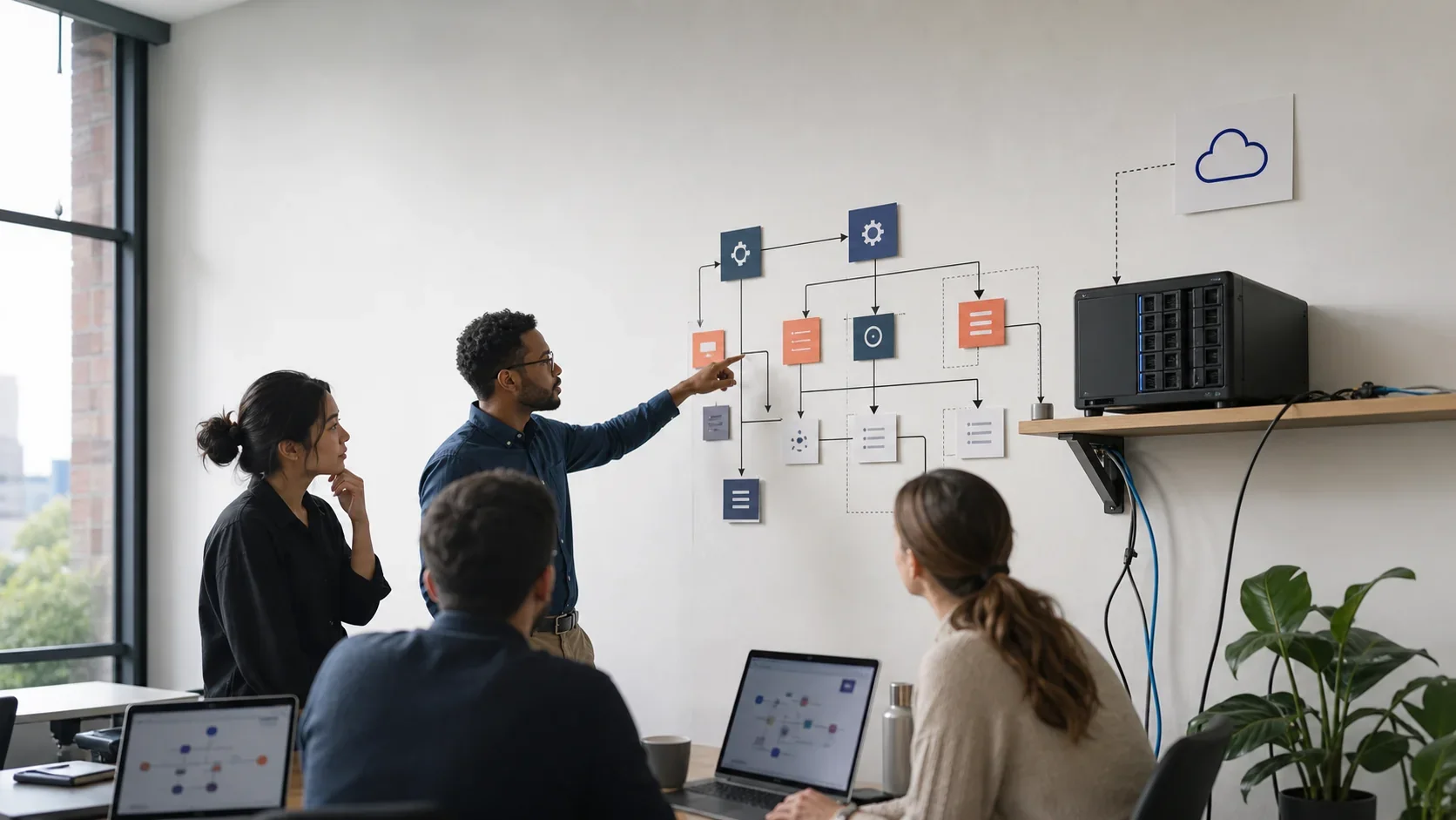 Automation engineers comparing cloud and self-hosted workflow architecture