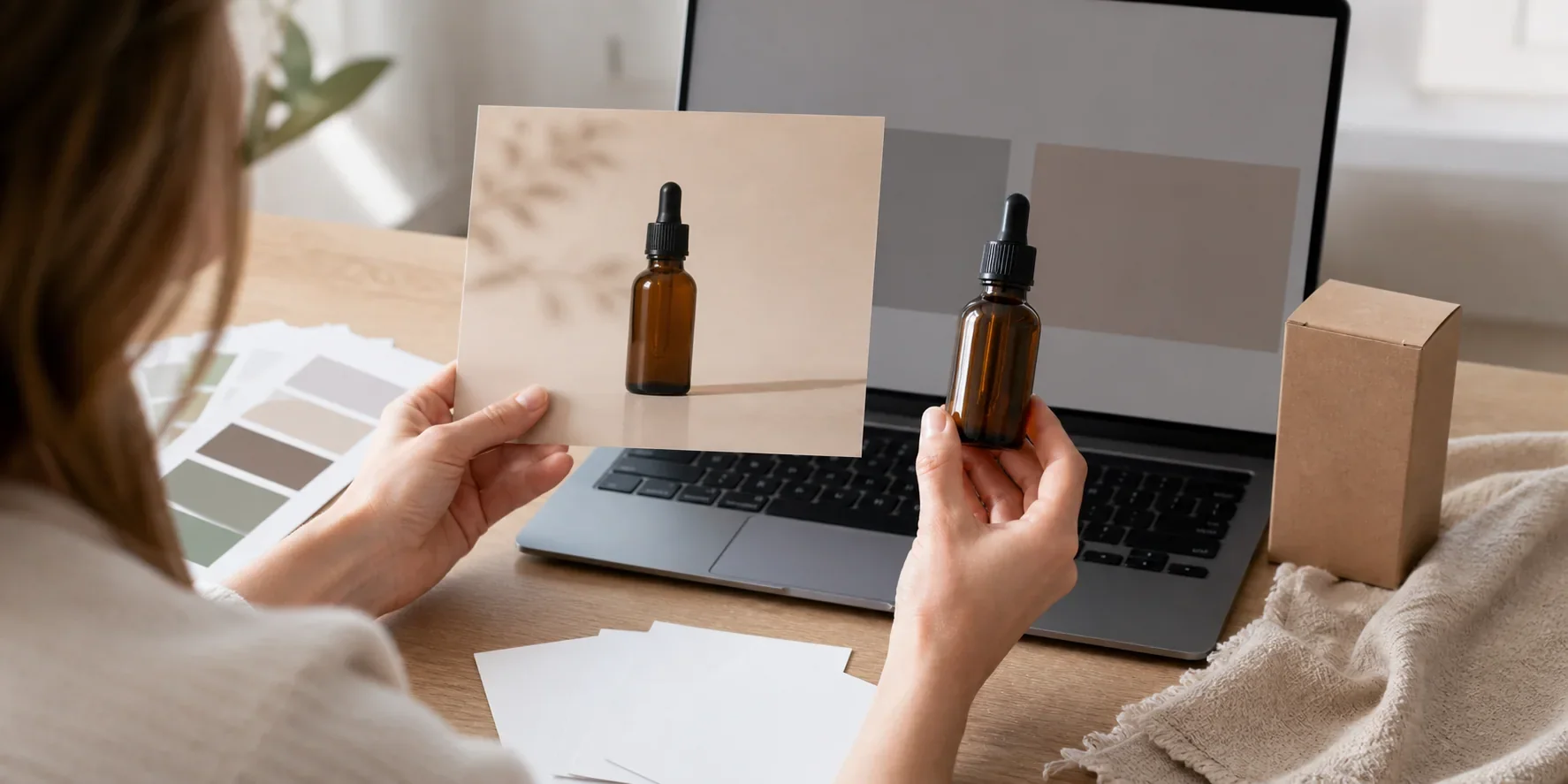 A product editor and brand reviewer checking AI-assisted content against source material