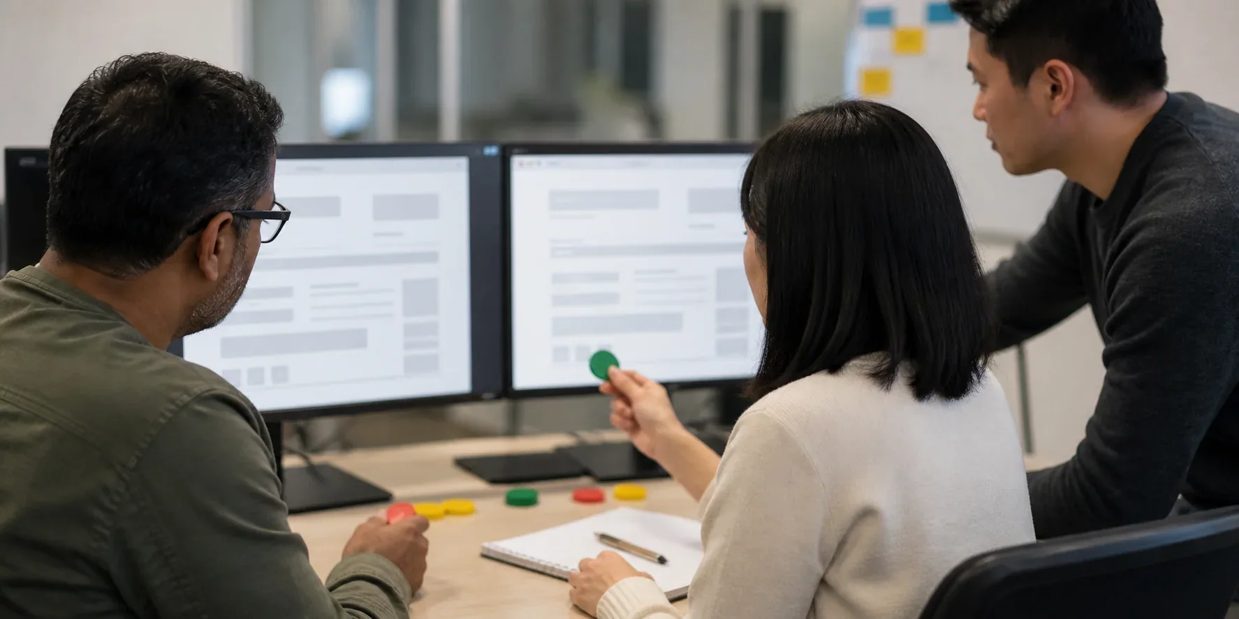 A domain expert and product analyst performing a blind side-by-side AI evaluation