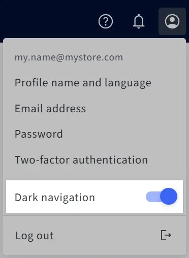 BigCommerce profile and navigation interface
