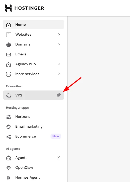 Hostinger hPanel navigation showing websites, domains, email, services and apps