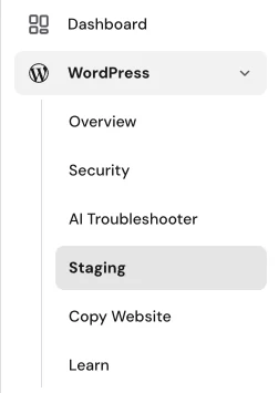 Hostinger hPanel WordPress Staging menu