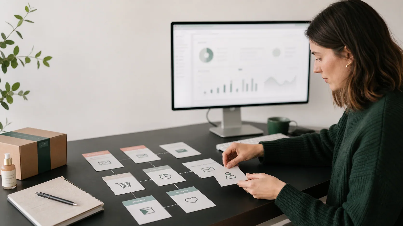 Ecommerce lifecycle marketer reviewing automated customer journeys and audience safeguards