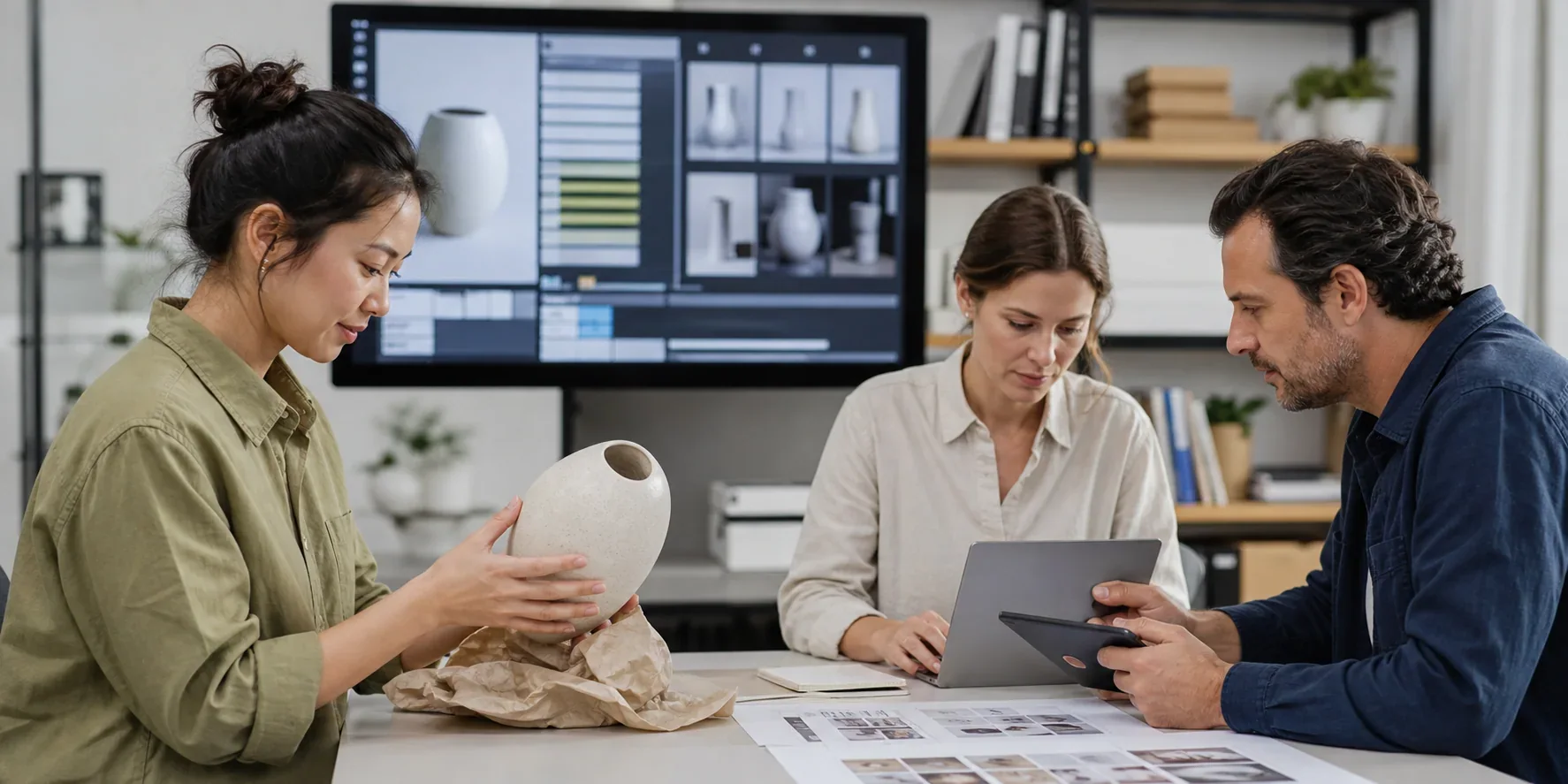 An ecommerce content team coordinating product data, digital assets, and website presentation