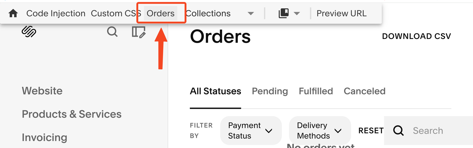 Squarespace orders panel public third-party reference