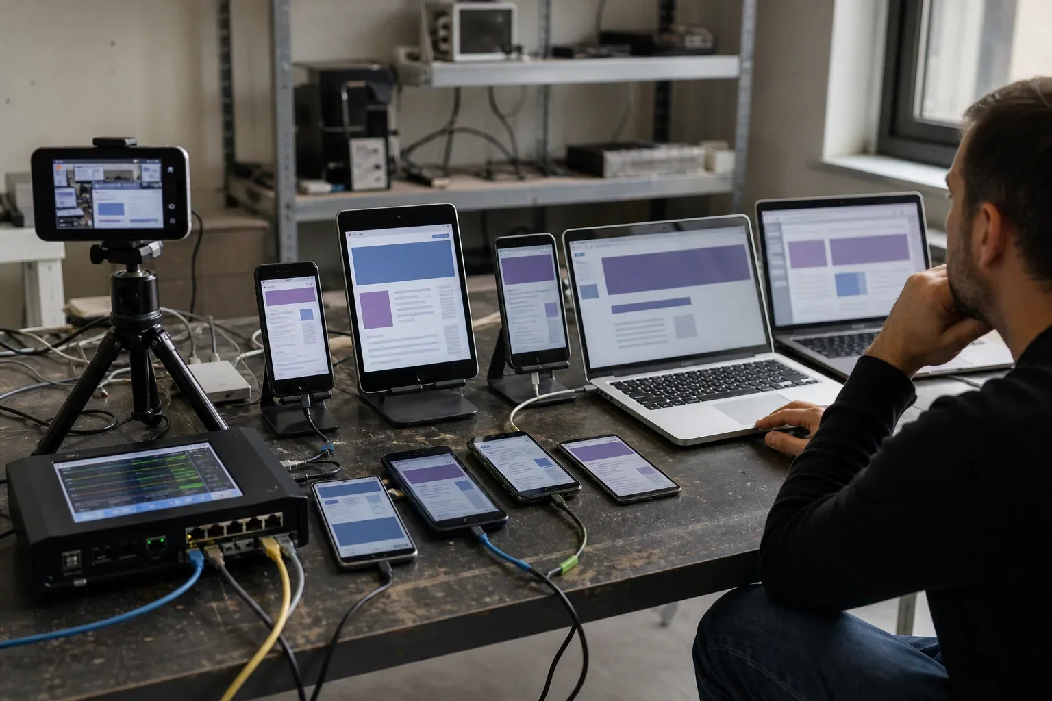 A web team testing page performance on desktop and mobile devices