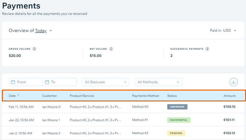 Wix Payments interface