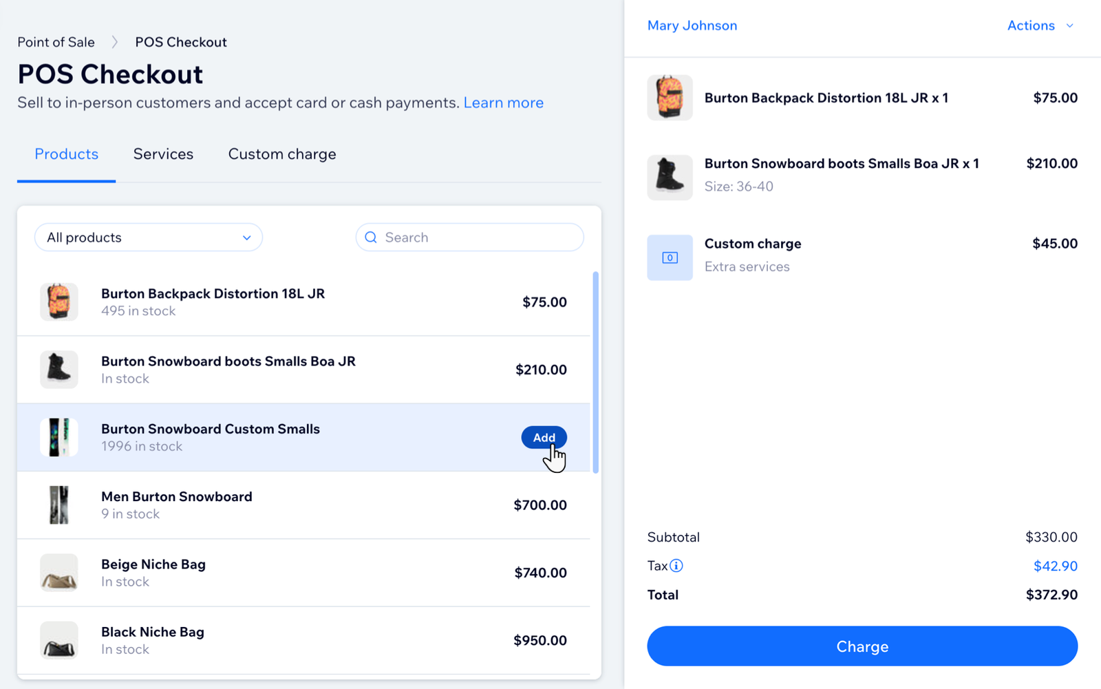 Wix point of sale checkout interface