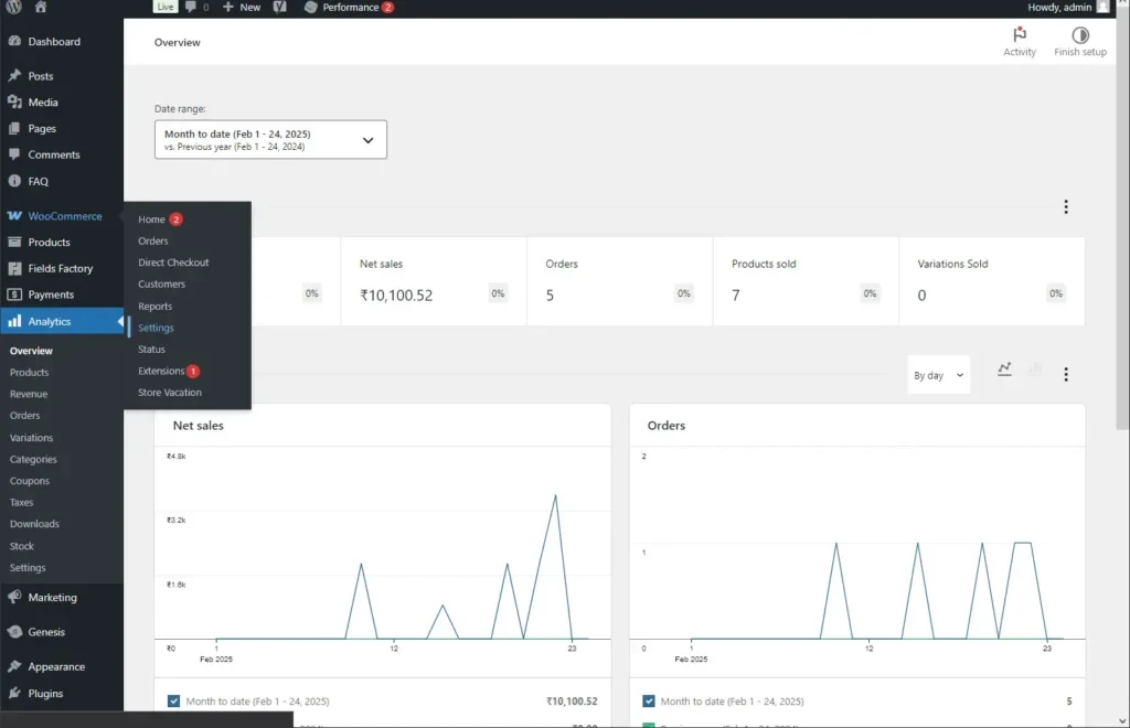 WooCommerce Analytics settings interface showing data and report configuration